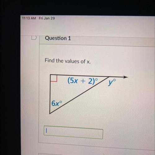 Find the values of x.
(5x + 2)
yº
6x
|
Please help me