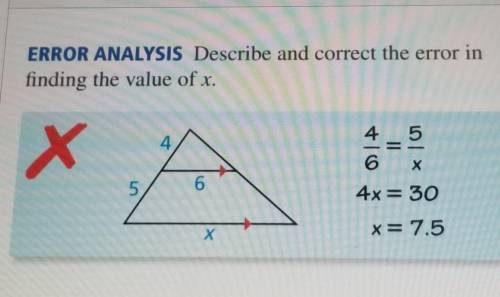 Describe and correct the error in finding the value of x.