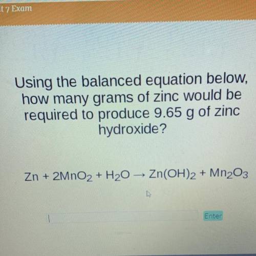 help asap!(picture included)Using the balanced equation below, how many grams of zinc would be requ