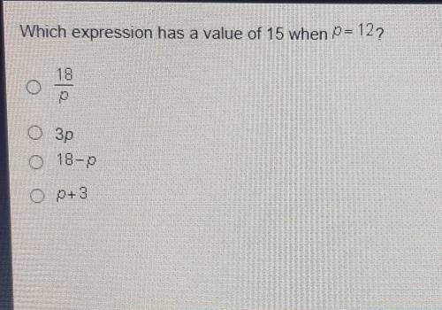 Which expression has a value of 15 when p = 12?
