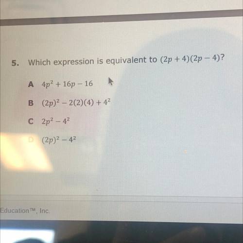 Which expression is equivalent to (2p + 4) (2p - 4)?