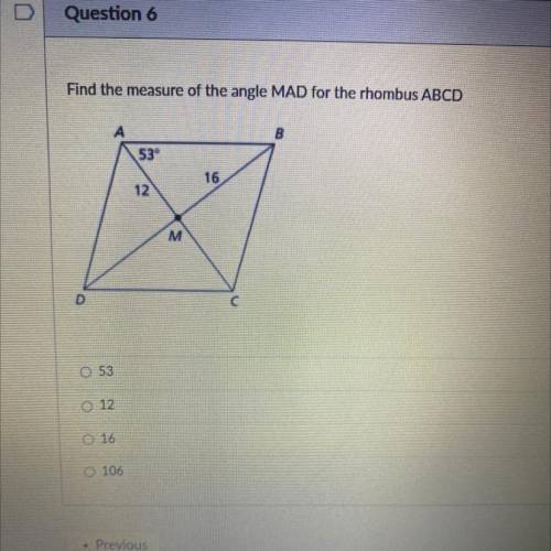Find the measure of the angle MAD for the rhombus ABCD?