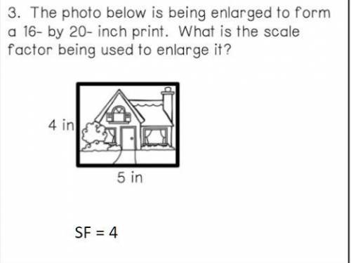 The photo below is being enlarged to from a 16- by 20- inch print. What is the scale factor

being