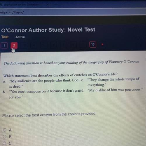 The following question is based on your reading of the biography of Flannery O'Connor.

a.
Which s