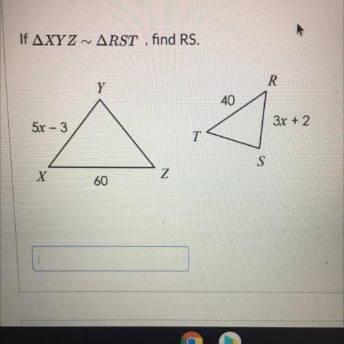 If triangle XYZ is congruent to triangle RST, find RS