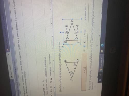 Find the missing x value for for question 14