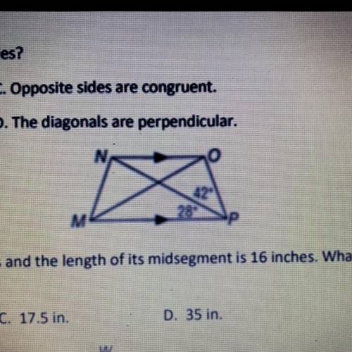 For the isosceles trapezoid MNOP, find m