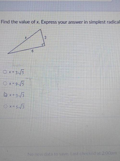 Find the value of x. Express your answer in simplest radical form.