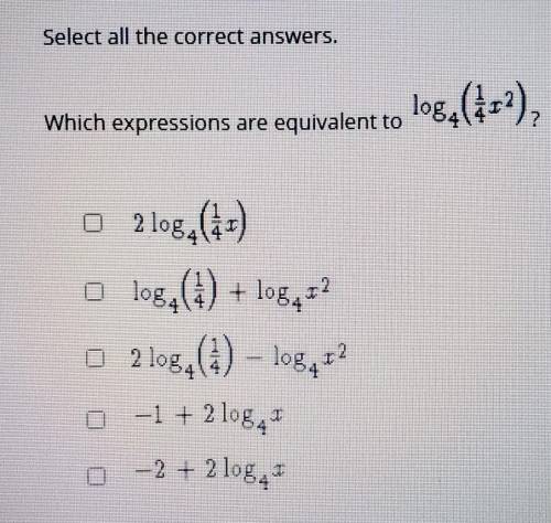 Which expressions are equivalent to log4(1/4x^2)