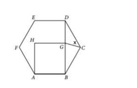 Find the value of x. ABCDEF is a regular hexagon. ABGH is a square.