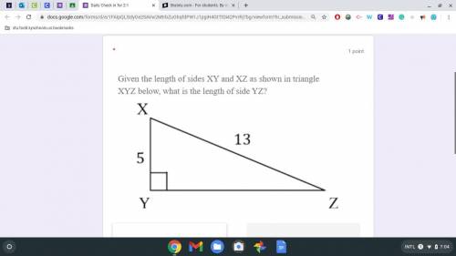 Given the lengths of sides XY and XZ as shown in triangle XYZ below, what is the length of side YZ?