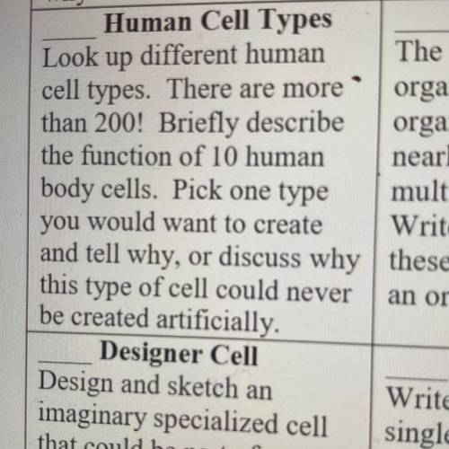 Can anyone help me with human cell types?