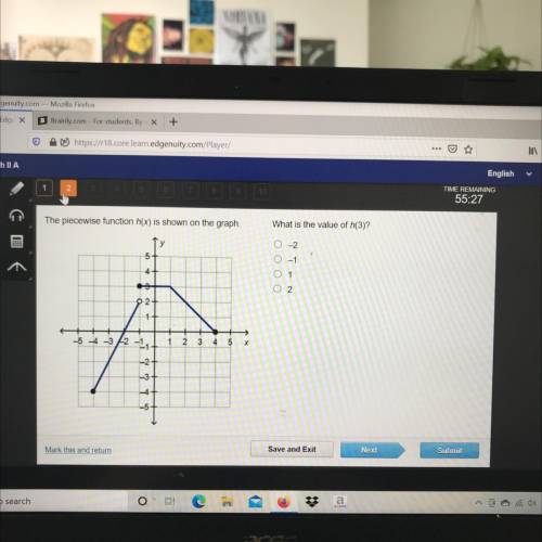 The piecewise function h(x) is shown on the graph.
What is the value of h(3)? Pls help!!
