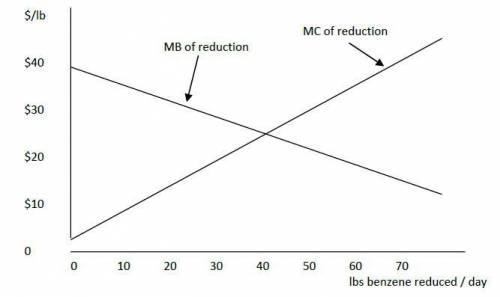 The graph below illustrates the marginal costs and benefits of reducing emissions of benzene from y