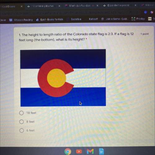The height to length ratio of the colorado state flag is 2:3. if a flag is 12 feet long (the bottom