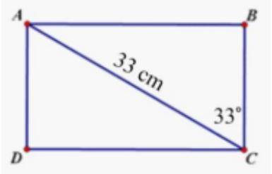 Find the perimeter of rectangle ABCD given that measurement of angle BCA =33 degrees and AC=10cm