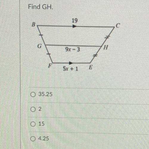 Find the mid segment of GH