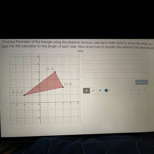 Find the perimeter of the triangle using the distance formula use each math input to show me what y