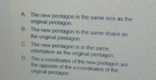An irregular pentagon is rotated 180° about the origin. Which of the following statements is not tr