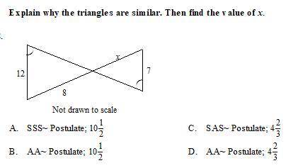 Explain why the triangles are similar. then find the value of x
