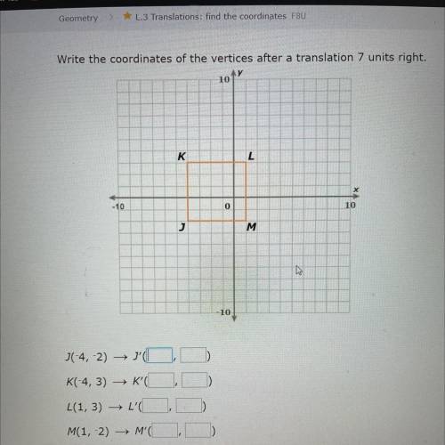Write the coordinates of the vertices after the translation seven units right.