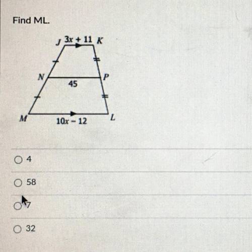 Find ML.

3x + 11 
45
10x - 12
Please help me! I will mark brain list if you help :) thank you!