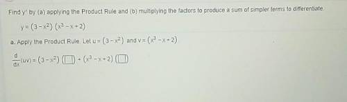 Find y' by applying the product rule.