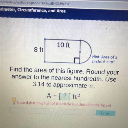 Find The Area Of This Figure Round Your Answer To The Nearest Hundredth Use 3.14 To Approximate Pi
