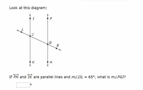 If FH and IK are parallel lines and mIJL = 65°, what is mFGJ?