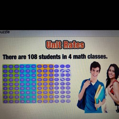 The graphic shows the 108 students

divided into 4 classes. If each class is
the same size, how ma