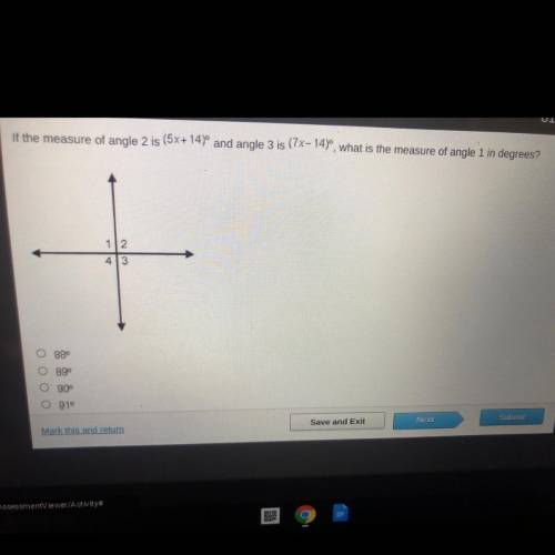 If the measure of angle 2 is (5x+14) and angle 3 is (7x-14), what is the measure of angle 1 in de