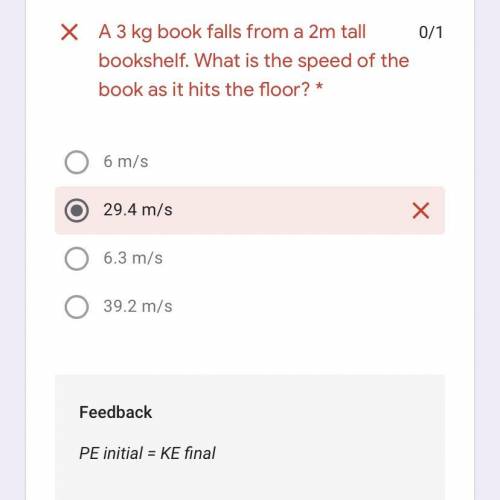 A 3kg book falls from a 2m tall bookshelf what is the speed 
PICTURE included