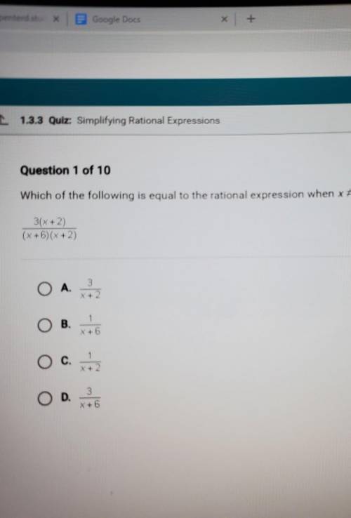 Which of the following is equal to the rational expression when x cannot equal -2 or -6? 3(x+2)/(x+