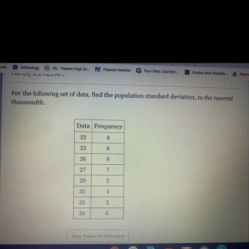 For the following set of data, find the population standard deviation, to the nearest thousandth.