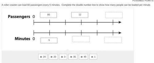 A roller coaster can load 60 passengers every 5 minutes. Complete the double number line to show ho