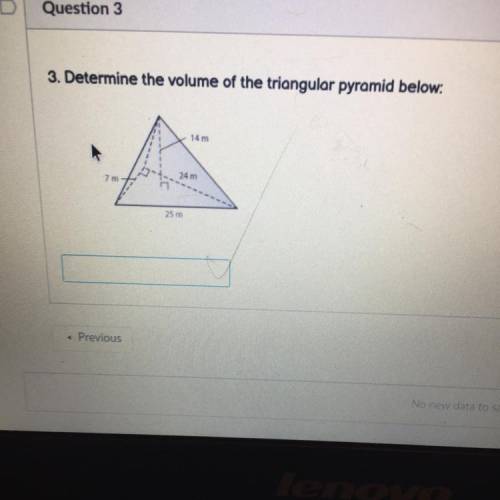 Determine the volume of the triangular pyramid below: