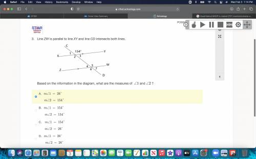 Line ZW is parallel to line XY and line CD intersects both lines.

Based on the information in the