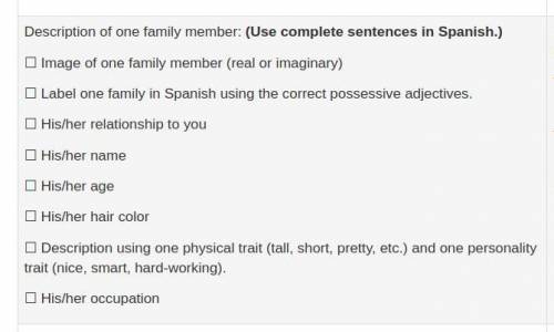 write a sentence in spanish the requirement are in the pic also write the sentence about a sister n