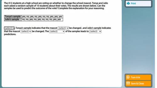 The 412 students at a high school are voting on whether to change the school mascot. Tonya and Juli