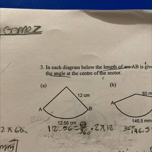 Calculate the size of the angle at the center of the sector.

I keep getting the wrong answer the