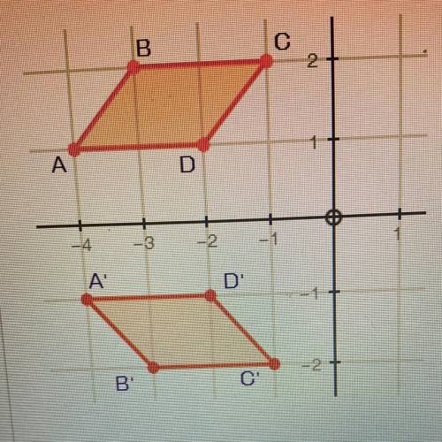 HELLLPP PLZZZZ

What set of transformations are applied to parallelogram ABCD to create A'B'C'D'?