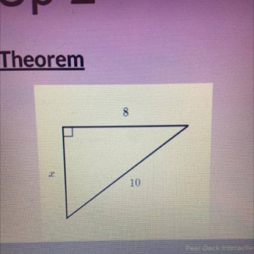 1.

What is the Hypotenuse?
8
2.
What is the value for a and b?
3.
What is the equation?
10