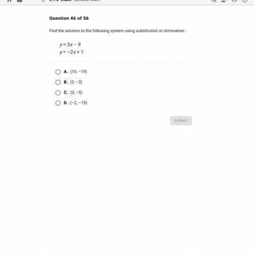 GIVING BRAINLIEST Find the solution to the following system using substitution or elimination:

y