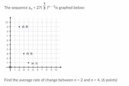 Find the average rate of change between n = 2 and n = 4. (6 points) Question 10 options: 1) negativ
