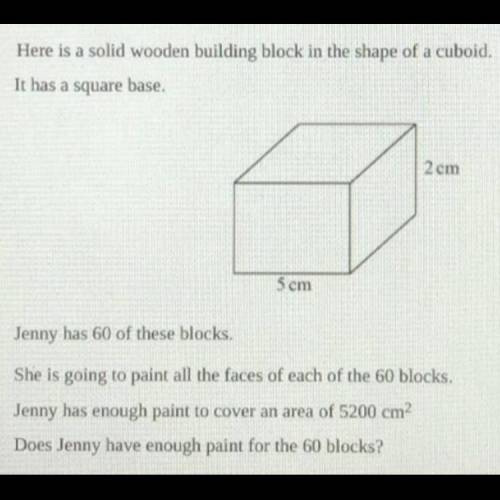 Please help 
Does Jenny have enough paint for the 60 blocks? 
Please show your working.