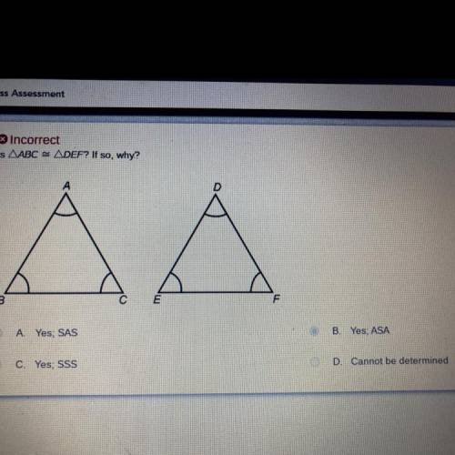 Plsssss help :( Is triangle ABC = triangle DEF? If so why?