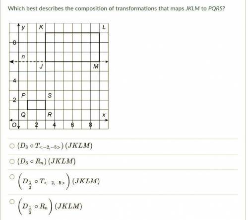 Which best describes the composition of transformations that maps JKLM to PQRS? (answer for brainli