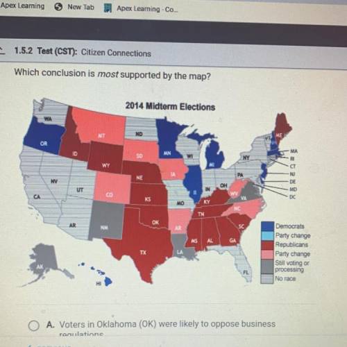 Brainliest will be given!

Which conclusion is most supported by the map?
A. Voters in Oklahoma (