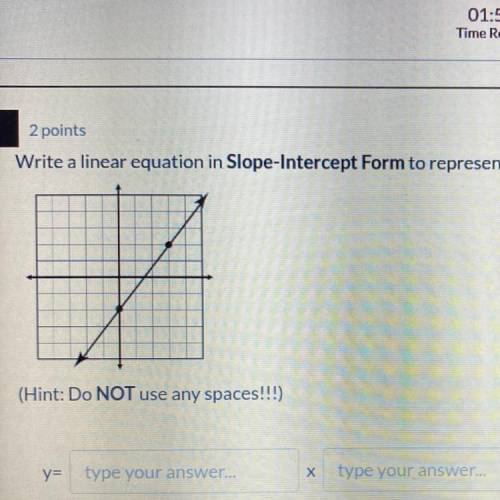 Write a linear equation in Slope-Intercept Form to represent the line shown on the graph.