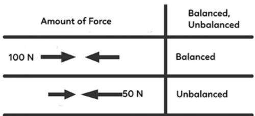 Pedro created the following table for his observations on balanced and unbalanced forces. He forgot
